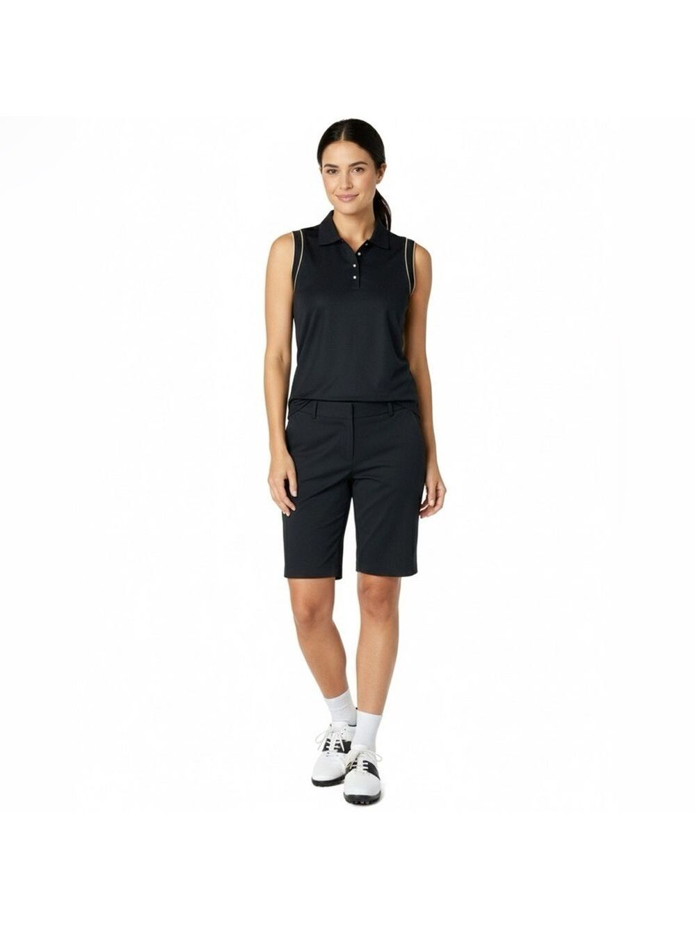 EP PRO Golf Sleeveless Polo Shirt Easy Care Poly Black with Pale Yellow Trim XL